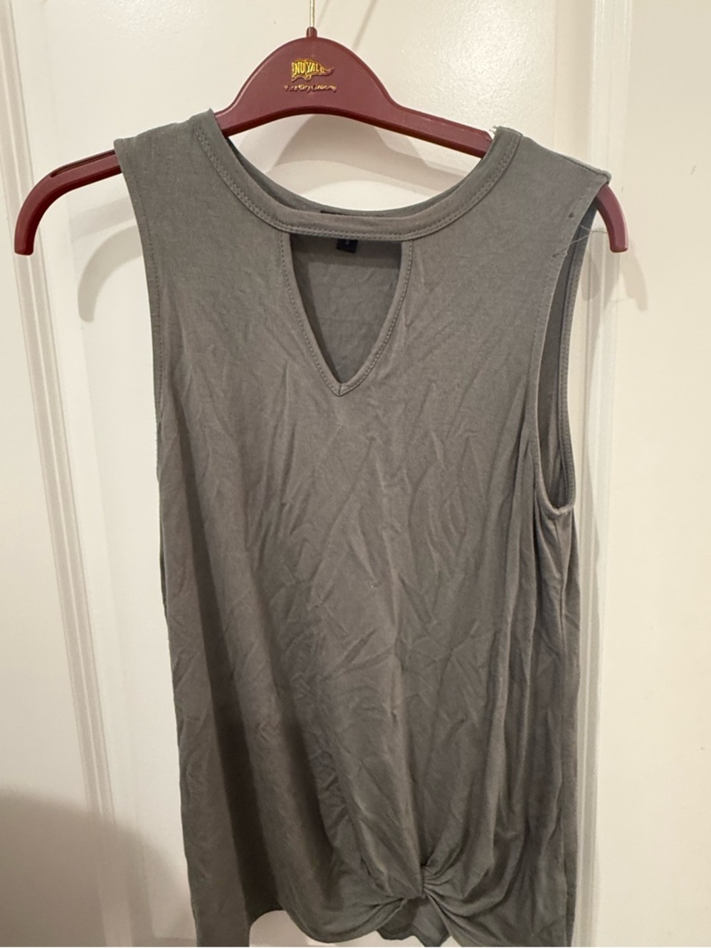 Knot-Front V-Neck Sleeveless Tank Top — Gray